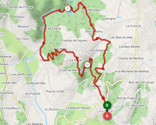 Circuit trail de la fontaine des crozes proposé par la base sports loisirs vézère